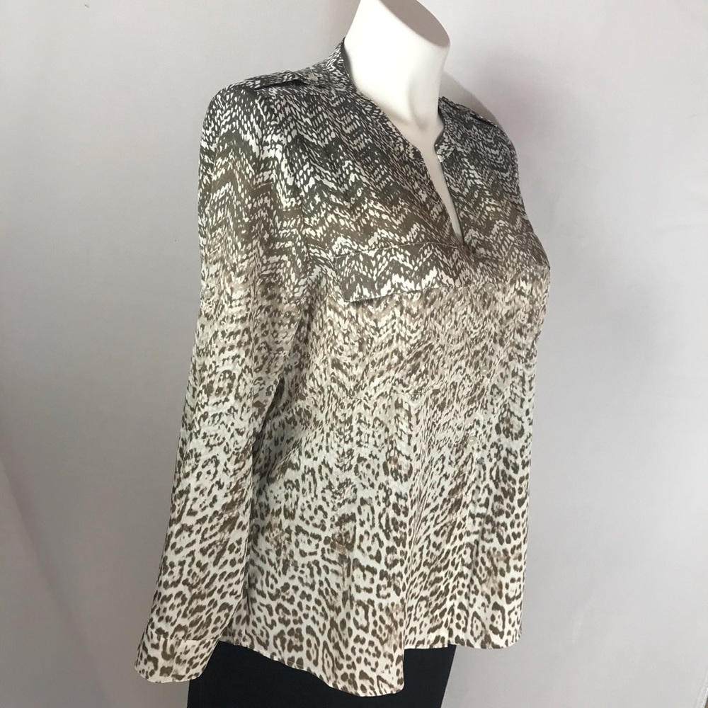 Calvin Klein Cream and Brown Animal Print Blouse